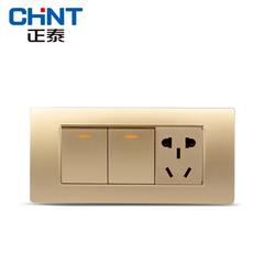 Chint 118 အမျိုးအစား နံရံ switch socket အသစ် စတီးဘောင် ရှန်ပိန်ရောင် ပြိုးပြိုးပြက်ပြက် ရွှေရောင် သုံး နှစ် ဖွင့် dual ထိန်းချုပ်မှု တစ် ဦး က plug ကို ထိုင်ခုံ