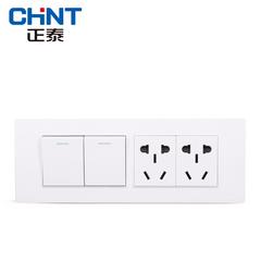 Chint 118 အမျိုးအစား နံရံ switch socket panel ကို အသစ် စတီးဘောင် ပြိုးပြိုးပြက်ပြက် အဖြူ လေး နှစ် ဖွင့် dual ထိန်းချုပ်မှု နှစ် မျက်လုံးအိမ်