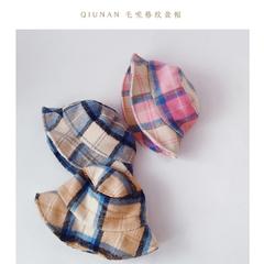 Qiu Nan ကိုရီးယား ပုဂ္ဂိုလ် ကလေး သိုးမွှေး Bucket Hat ကျဆုံးခြင်းနှင့်ဆောင်းရာသီ တရာ ယူ နေ့ စီးရီး ပေါ့ပေါ့ပါးပါး အကွက် ကလေး အနွေးထိန်း ဇလုံ အဖုံး