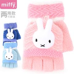 Miffy ကလေး half-လက်ညှိုးကိုလှန်လက်အိတ် ဆောင်းရာသီ အနွေးထိန်း ဖောင်းကြွ အမျိုးသမီးဦးခေါင်း ကလေး လက်ချောင်း သိုးမွှေးထိုး သိုးမွေးချည် ကျောင်းသား ချစ်စရာ