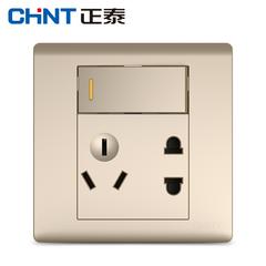 Chint switch socket panel ကို သစ် ရှမ်ပိန်ရွှေရောင် ဖွင့်လှစ် 5 အပေါက် dual ထိန်းချုပ်မှု အဖွင့်အပိတ် ပါ မျက်လုံးအိမ် 86 panel ကို