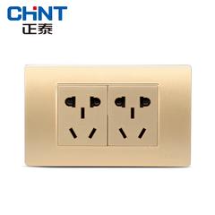 Chint 118 အမျိုးအစား နံရံ switch socket အသစ် စတီးဘောင် ရှန်ပိန်ရောင် ပြိုးပြိုးပြက်ပြက် ရွှေရောင် နှစ် နှစ် ထည့်သွင်း နှစ် မျက်လုံးအိမ် panel ကို