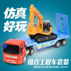 နောက်တွဲယာဉ် တင်ဆောင် Flatbed ထရပ်ကား အဖွဲ့ အင်ဂျင်နီယာယာဉ်များ တူးခြင်း ဝမ်းဆက် ပုံစံ သားသမီးရဲ့ကစားစရာအရုပ် ကား လူကလေး 2 3 4 နှစ်သမီးအရွယ်