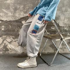 ဖက်တီး မီးခိုး Sweatpants အမျိုးသား ဒီရေအမှတ်တံဆိပ် ins ခြေရှုံ့ ဘောင်းဘီ Harajuku စတိုင် Ruffian ရွှဲဂျောင် ကျယ်ပြန့်ခြေထောက် ပန်းရိုက် သိုးမွှေးထိုး ပေါ့ပေါ့ပါးပါး ဝေဘောင်းဘီ