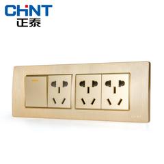 ပစ္စည်းအသစ် Chint 118 အမျိုးအစား switch socket အသစ် အစင်းလိုင်း ရွှေရောင် embed စတီးဘောင် လေး ဖွင့်လှစ် နှစ်ဆသုံးဆ plug ကို