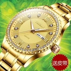 2019 ဒီဇိုင်းသစ် အမျိုးသား ရေစိုခံ automatic Quartz လက်ပတ်နာရီ စိန် high-grade ရွှေရောင် လူလတ်ပိုင်း Dad အာဏာရှင်ကို ရွှေရောင် လက်ပတ်နာရီ