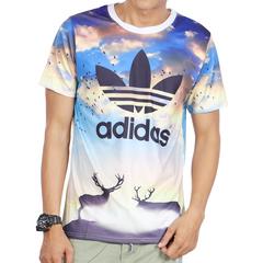 အင်္ကျီ   adidas  စာတန်းပုံနှိပ်  ရှုခင်းပုံဒီဇိုင်း အမျိုးသားဝတ်ကိုရီးယားဖက်ရှင် ဒီဇိုင်းသစ် လည်ဝိုင်း လက်တို  တီရှပ် Tshirt အင်္ကျီ 004977