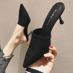 Baotou တစ်ဝက် ဖိနပ် အမျိုးသမီး Waichuan ကိုရီးယား ခေတ်ဆန် တရာ ယူ အင်္ကျီစမ်းဝတ် ဖိနပ် Black ကအစွန်အဖျား စိပ်သော လူပျင်း ဒေါက်မြင့် အေးချမ်းသော ဆှဲ နွေရာသီ