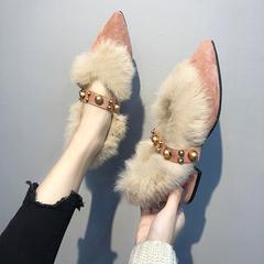 ထိပ်ချွန် Plush ဖိနပ် အမျိုးသမီး ဒီဇိုင်းသစ် 2019 ကျဆုံးခြင်းနှင့်ဆောင်းရာသီ ကိုရီးယား တရာ ယူ အတူကြမ်းတမ်း ပေါင်း ကတ္တီပါ Waichuan ဆောင်းဉီးရာသီ Boat Shoe ဇကာ အနီရောင် ဖိနပ်