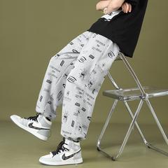 မီးခိုး Sweatpants အမျိုးသား ins ဒီရေကျ အပွ ဆိုဒ် ဥရောပ hiphop Hip-Hop ခြေရှုံ့ ဖက်တီး Ruffian ရွှဲဂျောင် ကိုးအချက်များ ဝေဘောင်းဘီ