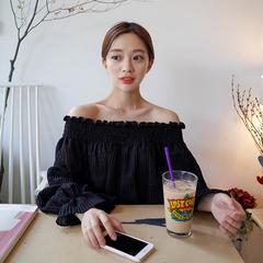 2019 အစောပိုင်းနွေဦး ဒီဇိုင်းသစ် အဆိုပါစကားလုံး ပခုံး ပခုံးပေါ် ရှပ်အင်္ကျ ီ အမျိုးသမီး လက်ရှည် အပွ ကိုရီးယား မီးပုံး အင်္ကျီလက် ချည်ဖွန်သား ရှပ်အင်္ကျီ အနက် အပေါ်ဝတ်အင်္ကျီ