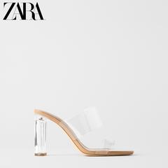 Zara နွေရာသီ ဒီဇိုင်းသစ် အမျိုးသမီးဖိနပ် သဘာဝအရောင် acrylic square ကိုဦးခေါင်း ဒေါက်မြင့် ပလပ်စတစ် သလင်းကျောက် ကြိုးသိုင်းဖိနပ် 12316001111