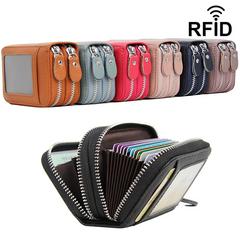 သားရေပထမဦးဆုံးအလွှာ RFID ပေါင်း anti-scan က သားရေအစစ် ကိုယ်အင်္ဂါ ကဒ် အိတ် စုံ ဇစ် ငွေအိတ် ပါ ပြတင်းပေါက် သံလိုက်ကာကှယျ စီးပွားရေးလုပ်ငန်းကဒ် အိတ်